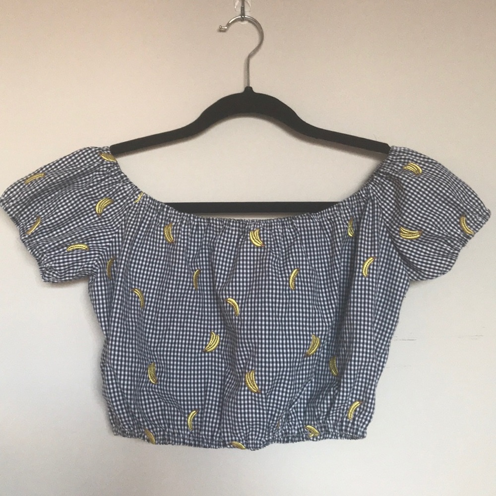 Banana Checkered Off Shoulder Crop Top